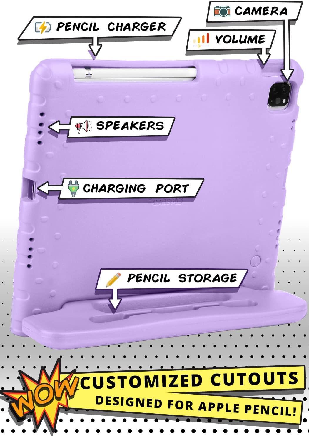 imageCooper Dynamo iPad Pro 129 Case for Kids for iPad Pro 129 6th Generation Case 2022 Also Fits 5th4th3rd Gen 2021 2020 2018 Rugged Foam Magic Handle Stand Pencil Holder Candy BlueLollipop Violet