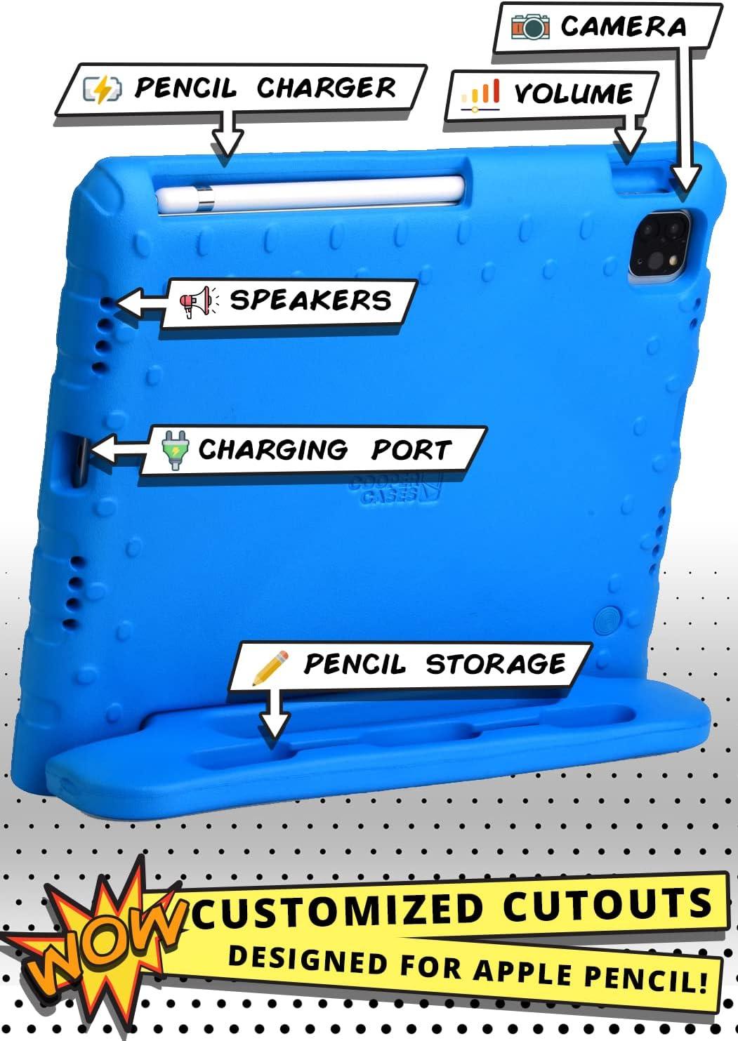 imageCooper Dynamo iPad Pro 129 Case for Kids for iPad Pro 129 6th Generation Case 2022 Also Fits 5th4th3rd Gen 2021 2020 2018 Rugged Foam Magic Handle Stand Pencil Holder Candy BlueCandy Blue