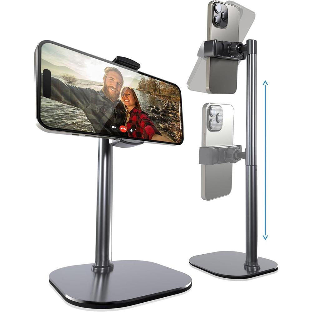imageCOOPER ChatStand Adjustable Cell Phone Stand for Desk Phone Stand for Recording iPhone Holder for Filming Small Tripod for iPhone Fits Samsung Android Smartphones Metallic GrayC Metallic Gray