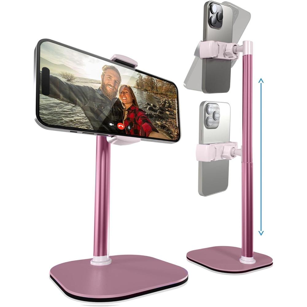 imageCOOPER ChatStand Adjustable Cell Phone Stand for Desk Phone Stand for Recording iPhone Holder for Filming Small Tripod for iPhone Fits Samsung Android Smartphones Metallic GrayD Rose Gold