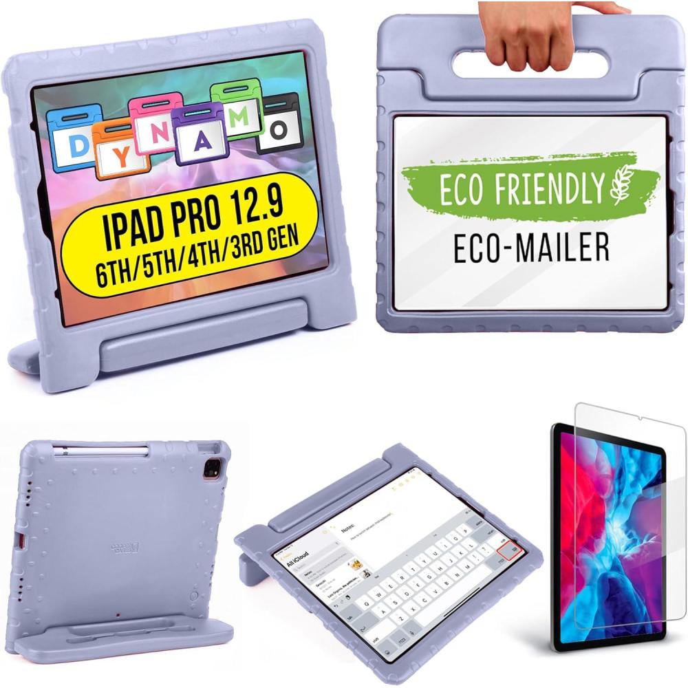 imageCooper Dynamo iPad Pro 129 Case for Kids for iPad Pro 129 6th Generation Case 2022 Also Fits 5th4th3rd Gen 2021 2020 2018 Rugged Foam Magic Handle Stand Pencil Holder Candy BlueLollipop Violet