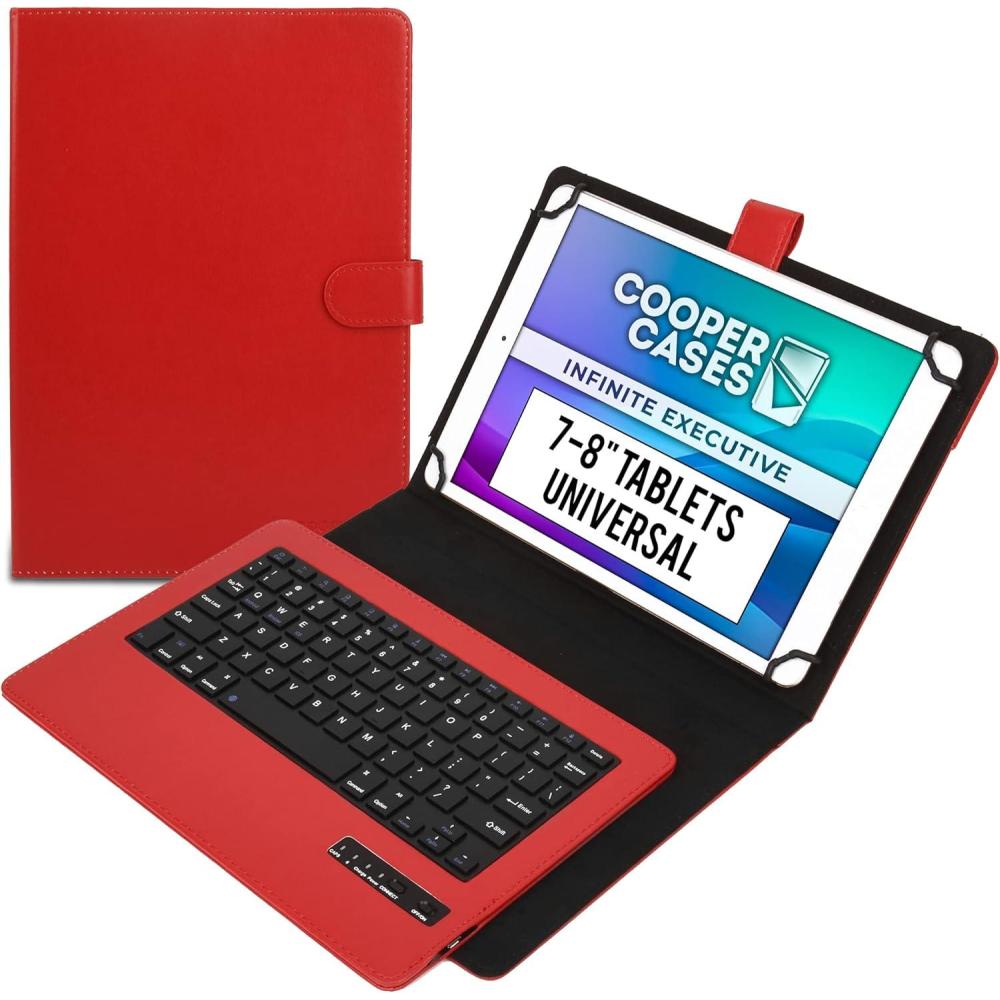 imageCooper Infinite Executive Universal Tablet Keyboard Case for 7 79 8 inch  Tablet Case with Keyboard amp 2in1 Leather Folio Cover  Bluetooth Wireless Hotkeys  Android Windows iPadOS RedRed