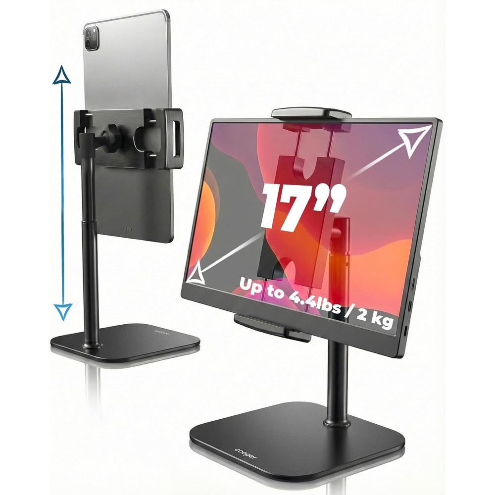 image:imageCOOPER TabStand Mini 10 Height Adjustable Tablet Stand Ipad Stand for Desk Portable Monitor Holder Heavy Duty Grip Tripod iPad Holder Tablet Mount for Samsung Tablets Kindle eReaders BlackC Mini Black