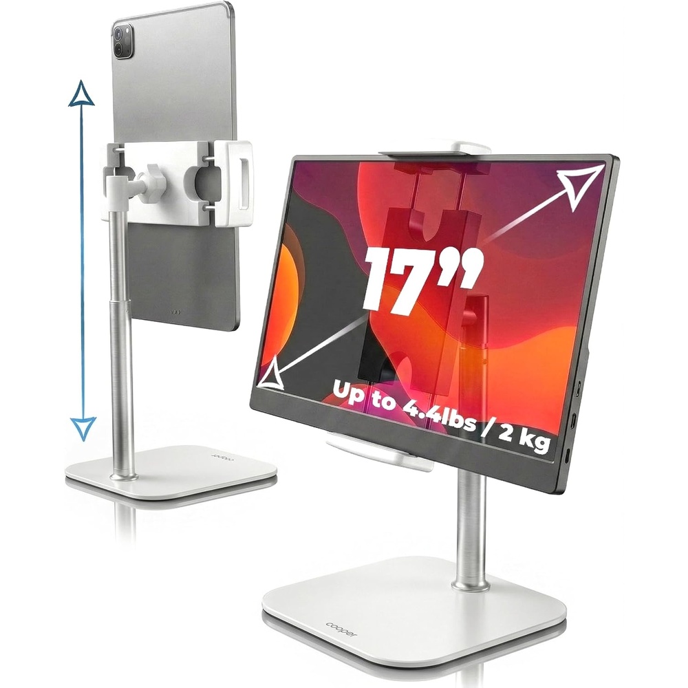 image:imageCOOPER TabStand Mini 10 Height Adjustable Tablet Stand Ipad Stand for Desk Portable Monitor Holder Heavy Duty Grip Tripod iPad Holder Tablet Mount for Samsung Tablets Kindle eReaders BlackD Mini White